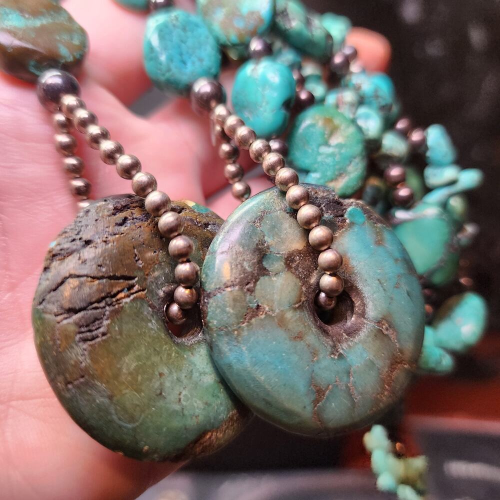 Hubei Turquoise Nugget Lariat Wrap Necklace Sterling Silver Desert Pearls - Picture 7 of 9